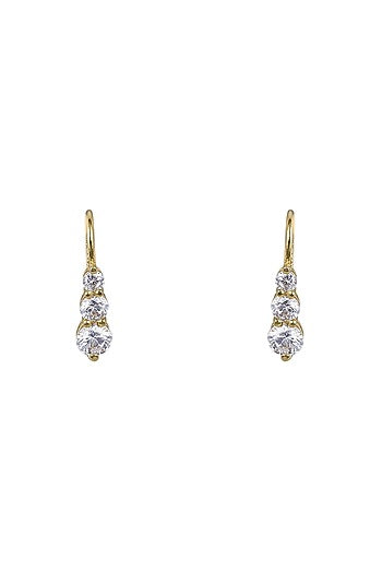 Gold Rhodium Plated Zircon Stud Earrings In Sterling Silver