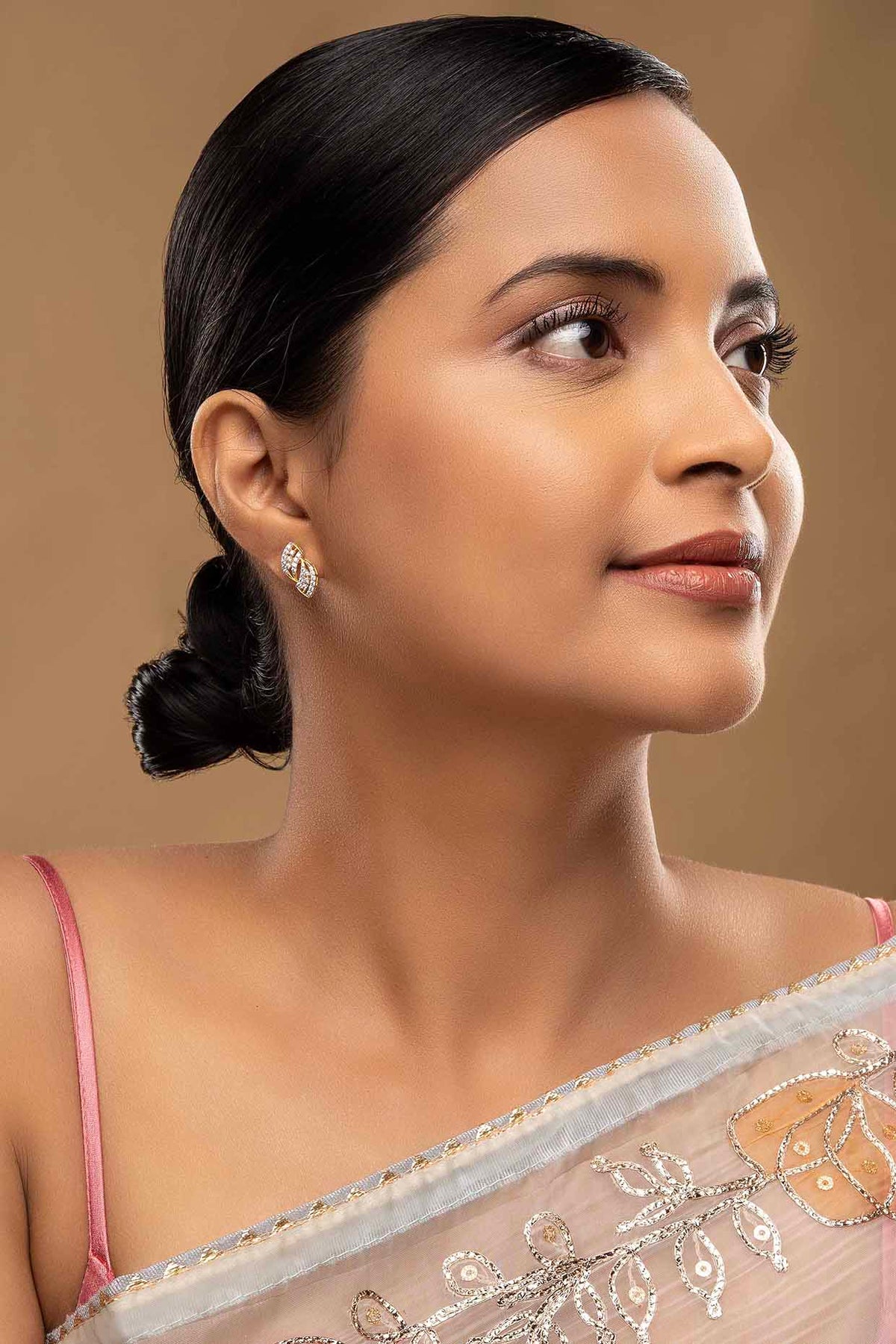 Gold Rhodium Plated Zircon Stud Earrings In Sterling Silver