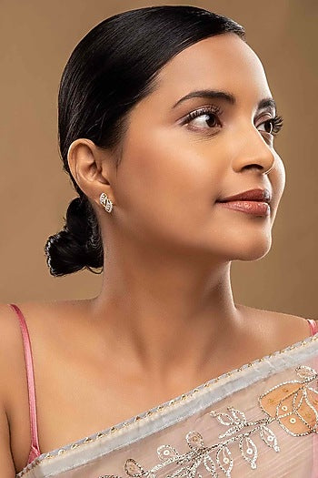 Gold Rhodium Plated Zircon Stud Earrings In Sterling Silver