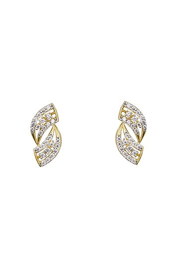 Gold Rhodium Plated Zircon Stud Earrings In Sterling Silver