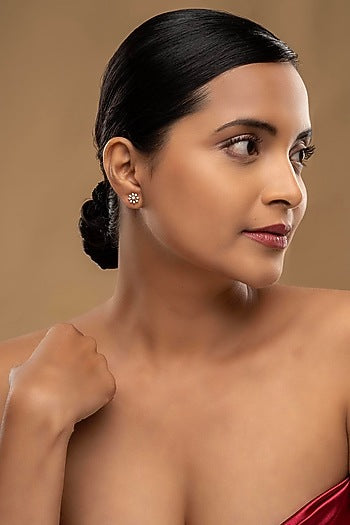 Gold Rhodium Plated Zircon Stud Earrings In Sterling Silver