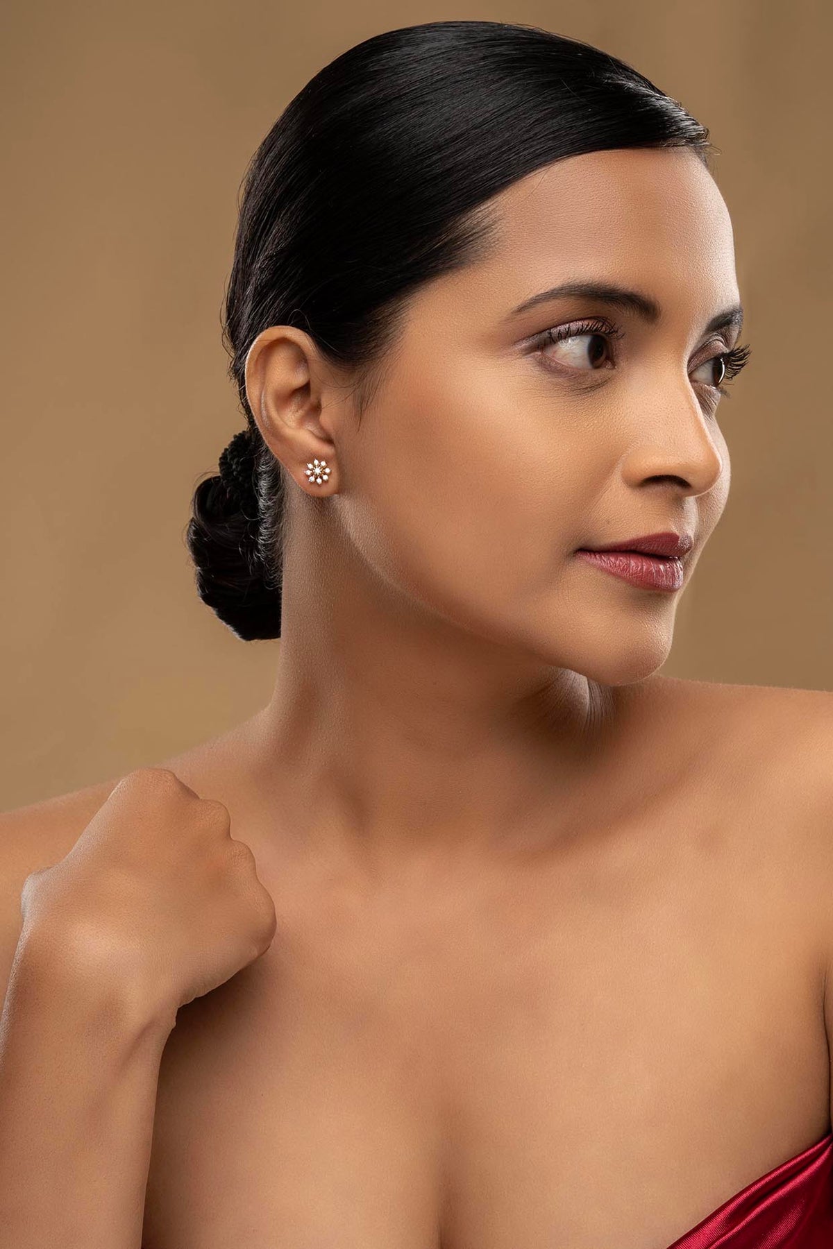 Gold Rhodium Plated Zircon Stud Earrings In Sterling Silver