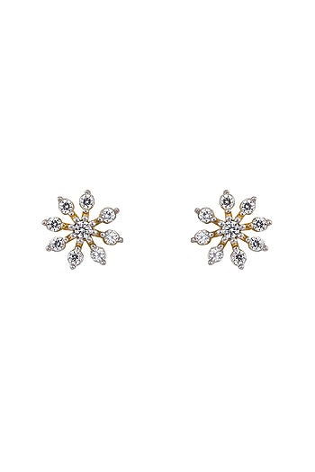 Gold Rhodium Plated Zircon Stud Earrings In Sterling Silver