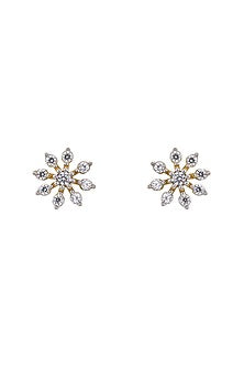 Gold Rhodium Plated Zircon Stud Earrings In Sterling Silver