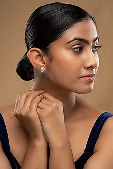Gold Rhodium Plated Zircon Stud Earrings In Sterling Silver