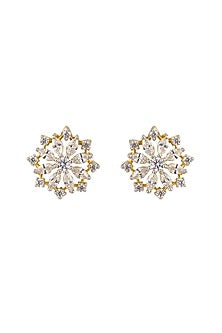 Gold Rhodium Plated Zircon Stud Earrings In Sterling Silver
