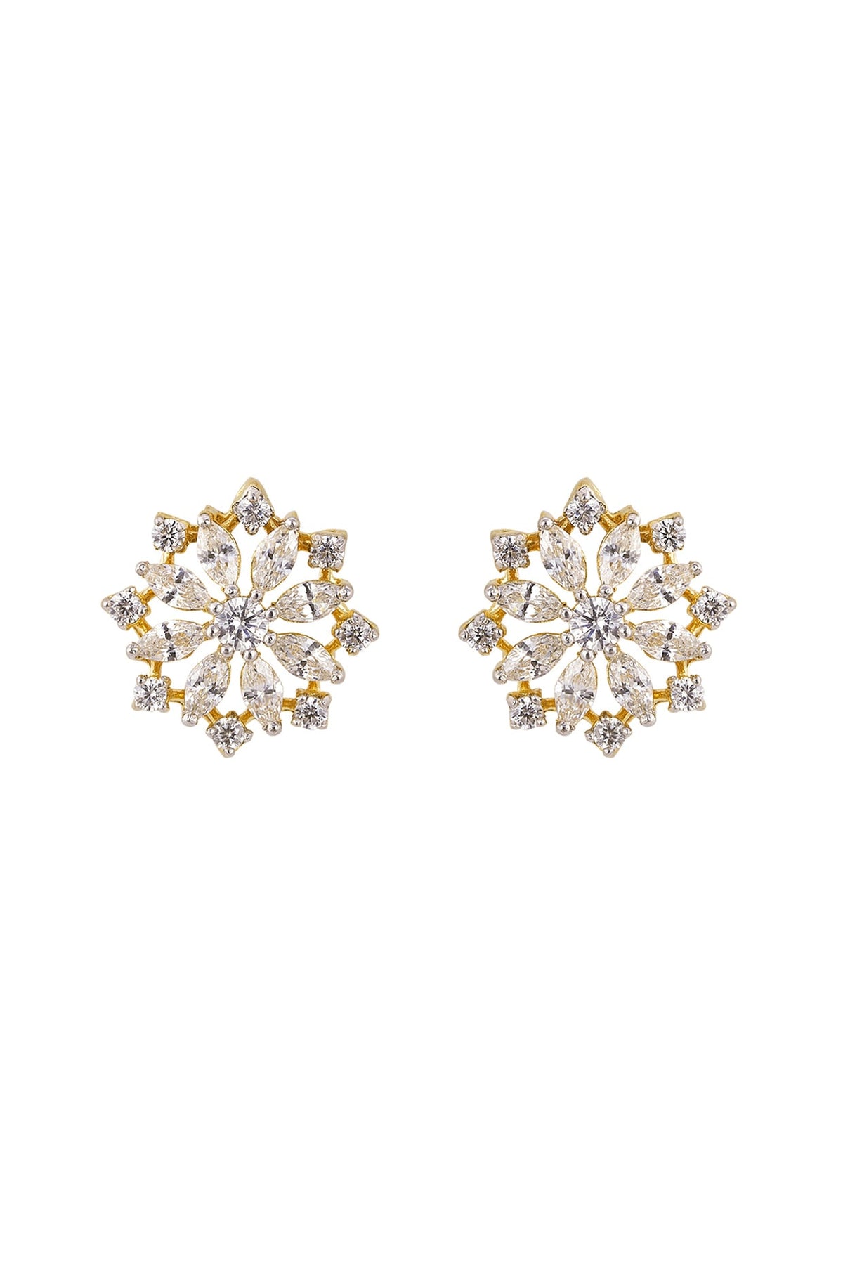 Gold Rhodium Plated Zircon Stud Earrings In Sterling Silver