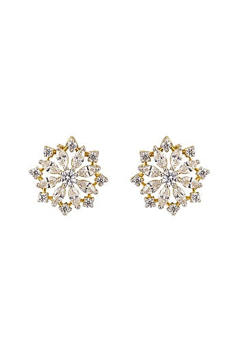 Gold Rhodium Plated Zircon Stud Earrings In Sterling Silver