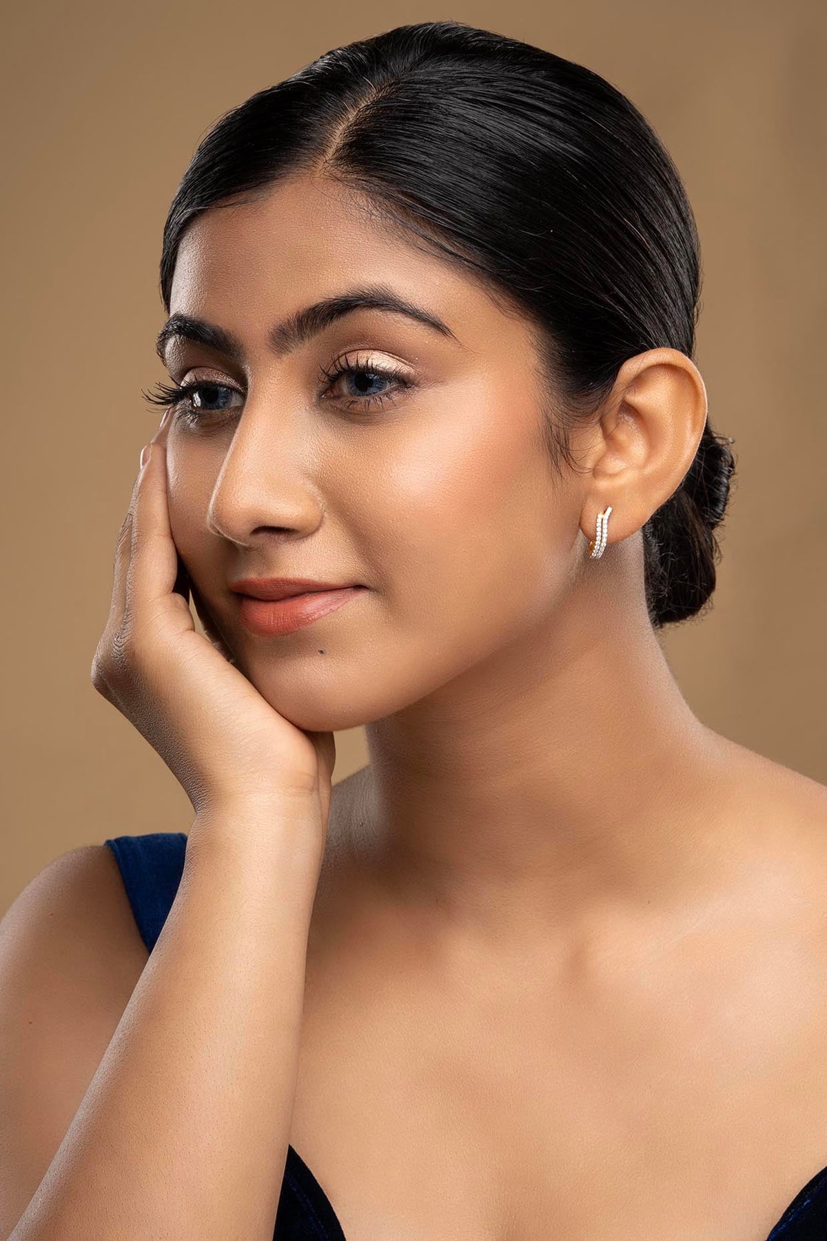 Gold Rhodium Plated Zircon Stud Earrings In Sterling Silver