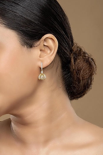 Gold Rhodium Plated Zircon Dangler Earrings In Sterling Silver
