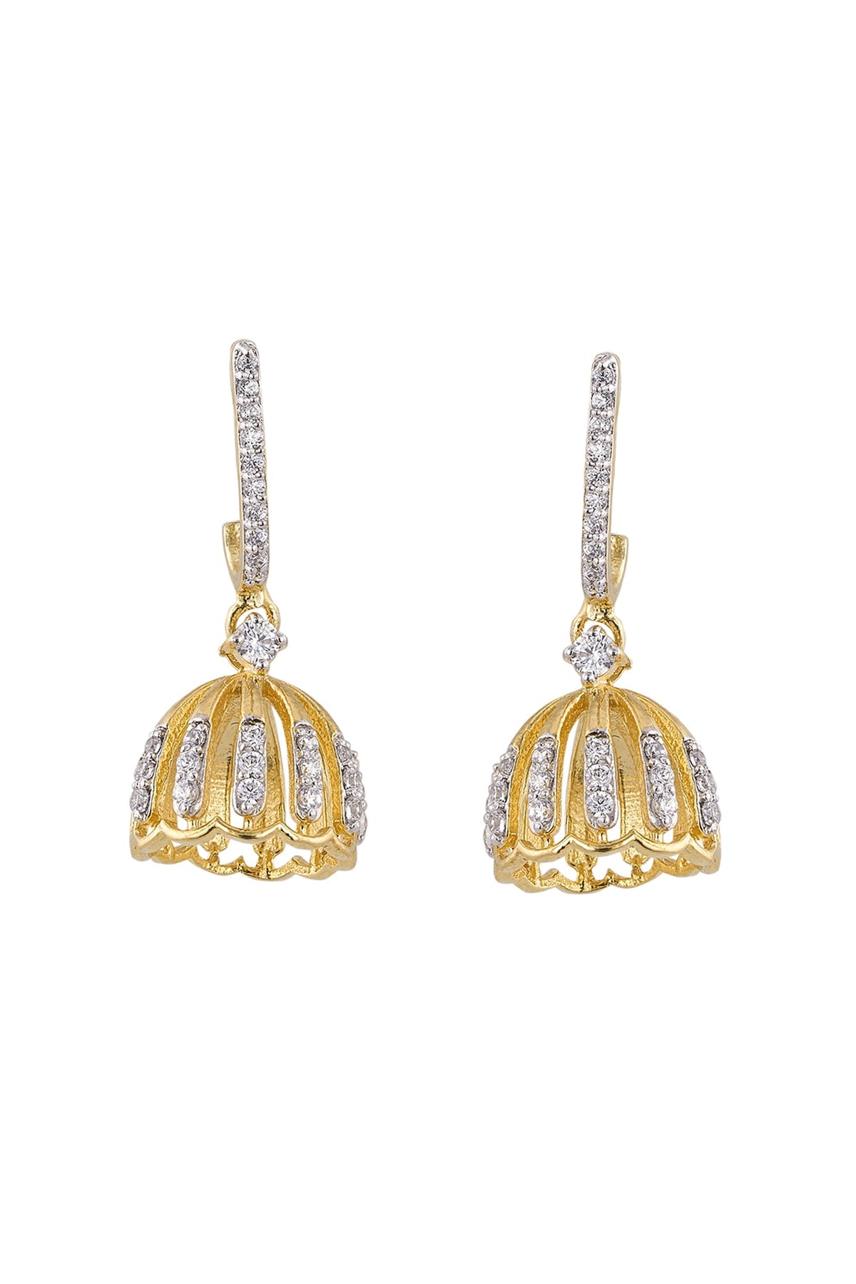 Gold Rhodium Plated Zircon Dangler Earrings In Sterling Silver