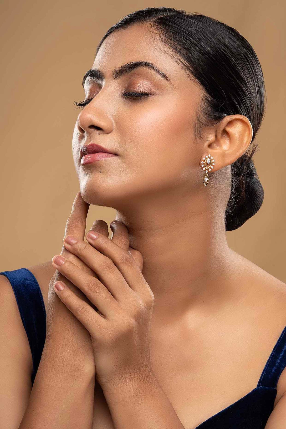 Gold Rhodium Plated Zircon Dangler Earrings In Sterling Silver