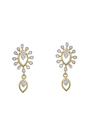 Gold Rhodium Plated Zircon Dangler Earrings In Sterling Silver