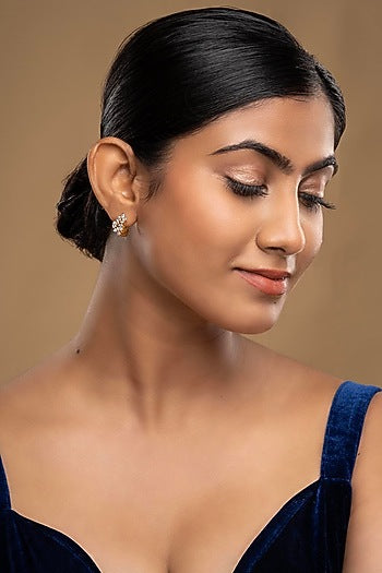 Gold Rhodium Plated Zircon Stud Earrings In Sterling Silver