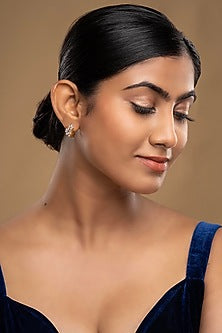 Gold Rhodium Plated Zircon Stud Earrings In Sterling Silver