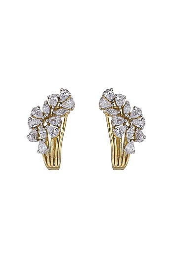Gold Rhodium Plated Zircon Stud Earrings In Sterling Silver