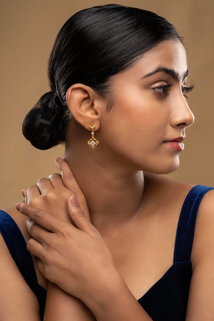 Gold Rhodium Plated Zircon Dangler Earrings In Sterling Silver