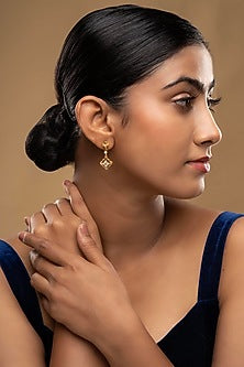 Gold Rhodium Plated Zircon Dangler Earrings In Sterling Silver