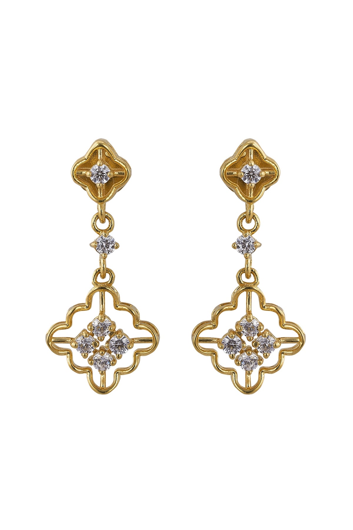 Gold Rhodium Plated Zircon Dangler Earrings In Sterling Silver