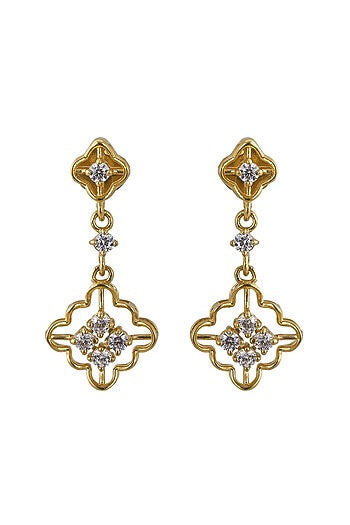 Gold Rhodium Plated Zircon Dangler Earrings In Sterling Silver