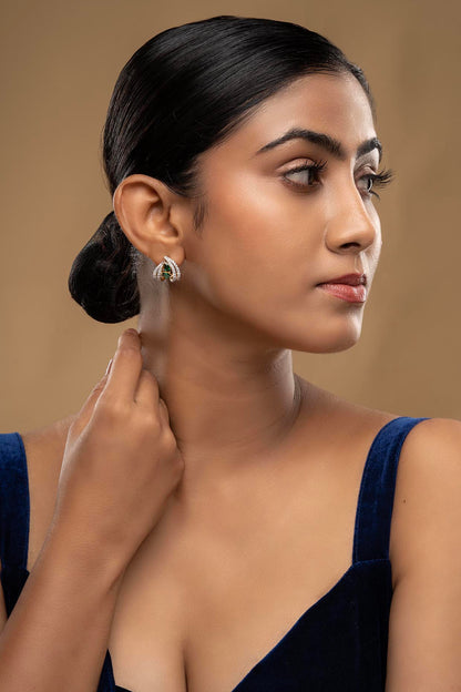 Gold Rhodium Plated Zircon Stud Earrings In Sterling Silver