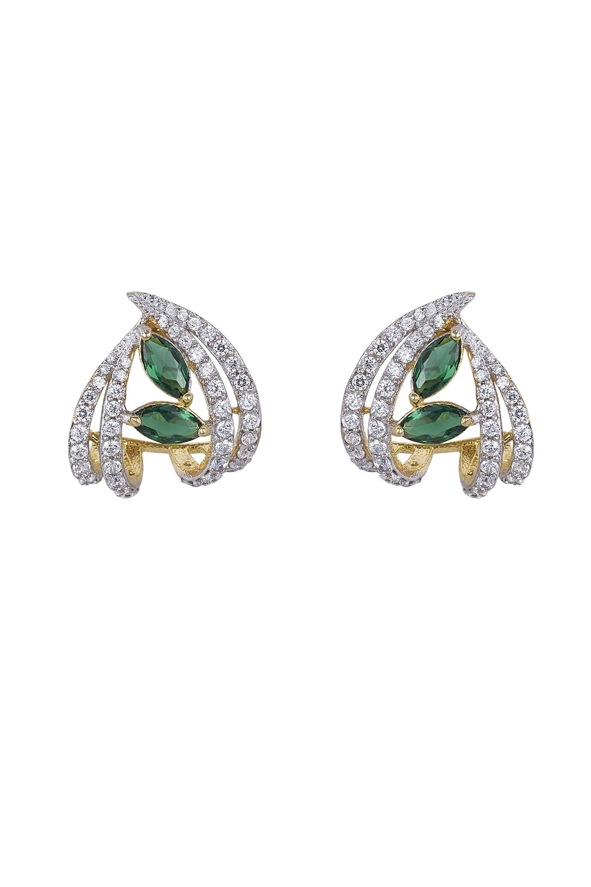 Gold Rhodium Plated Zircon Stud Earrings In Sterling Silver