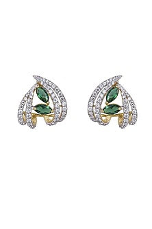 Gold Rhodium Plated Zircon Stud Earrings In Sterling Silver