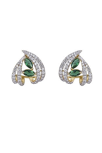 Gold Rhodium Plated Zircon Stud Earrings In Sterling Silver
