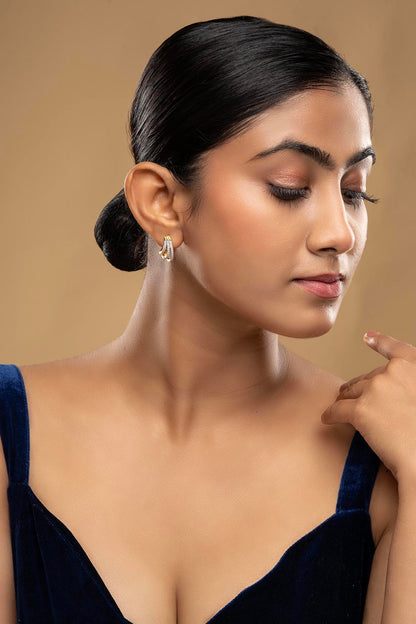 Gold Rhodium Plated Zircon Stud Earrings In Sterling Silver