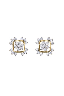 Gold Rhodium Plated Zircon Stud Earrings In Sterling Silver