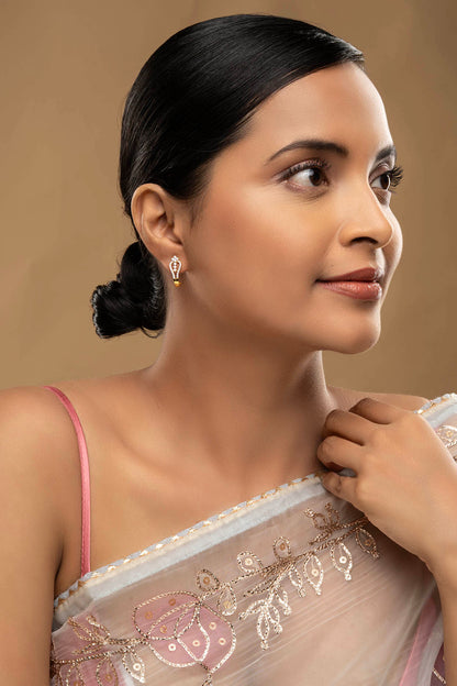 Gold Rhodium Plated Zircon Stud Earrings In Sterling Silver