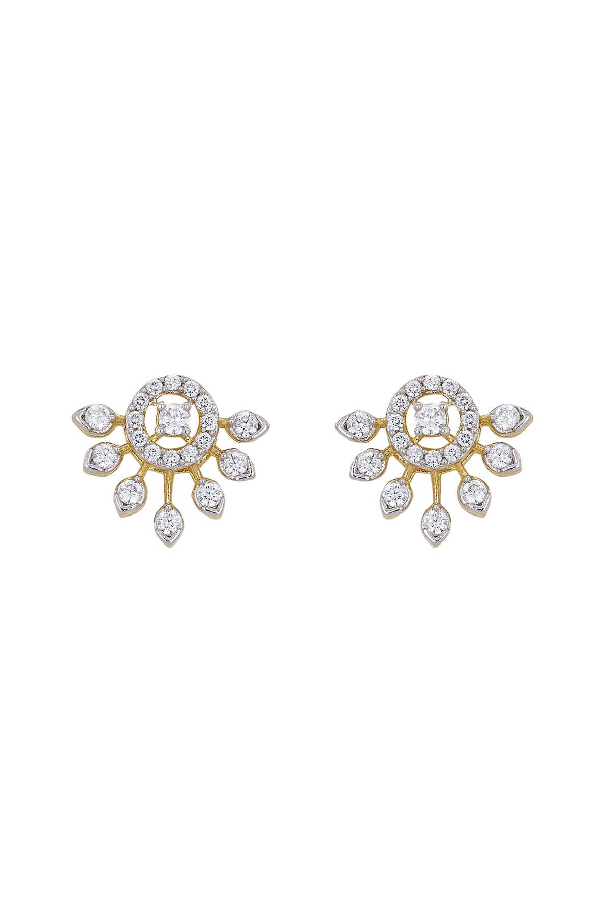Gold Rhodium Plated Zircon Stud Earrings In Sterling Silver