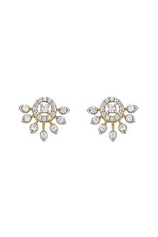 Gold Rhodium Plated Zircon Stud Earrings In Sterling Silver