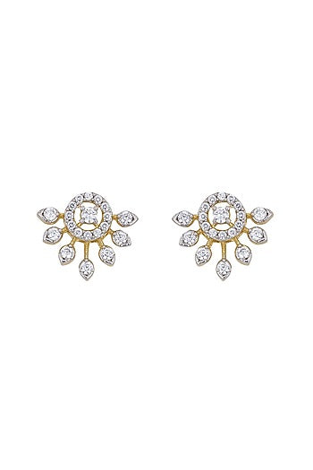 Gold Rhodium Plated Zircon Stud Earrings In Sterling Silver