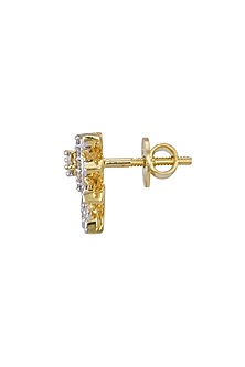 Gold Rhodium Plated Zircon Stud Earrings In Sterling Silver
