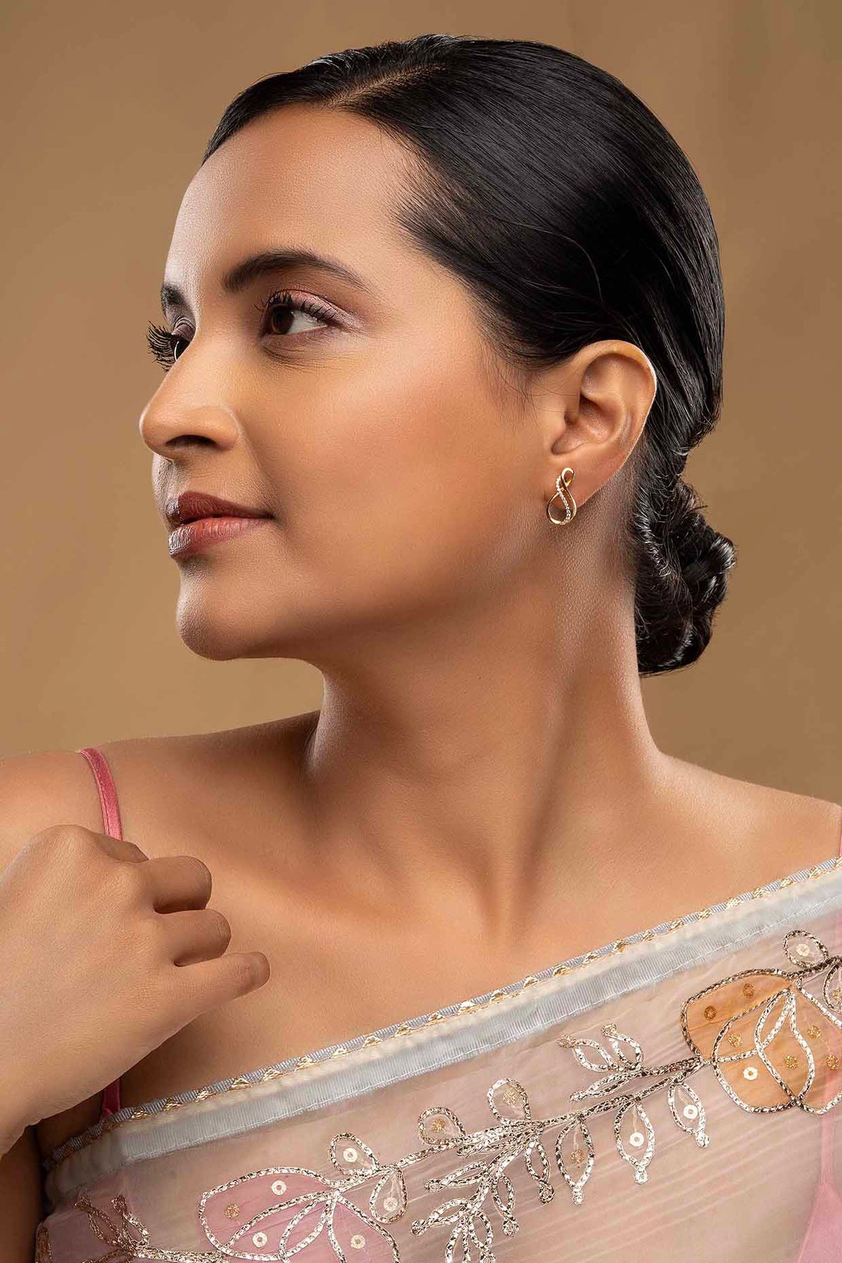 Gold Rhodium Plated Zircon Stud Earrings In Sterling Silver