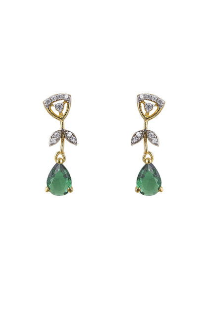 Gold Rhodium Plated Zircon & Green Stone Dangler Earrings In Sterling Silver
