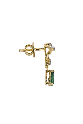Gold Rhodium Plated Zircon & Green Stone Dangler Earrings In Sterling Silver