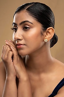 Gold Rhodium Plated Zircon Stud Earrings In Sterling Silver