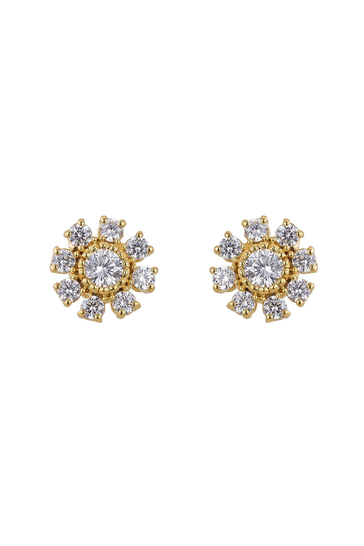 Gold Rhodium Plated Zircon Stud Earrings In Sterling Silver
