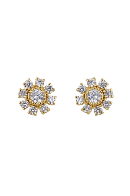 Gold Rhodium Plated Zircon Stud Earrings In Sterling Silver
