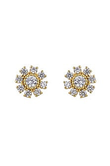 Gold Rhodium Plated Zircon Stud Earrings In Sterling Silver