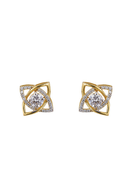 Gold Rhodium Plated Zircon Stud Earrings In Sterling Silver