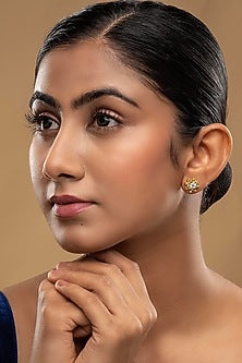 Gold Rhodium Plated Zircon Stud Earrings In Sterling Silver