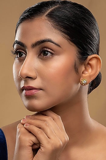 Gold Rhodium Plated Zircon Stud Earrings In Sterling Silver
