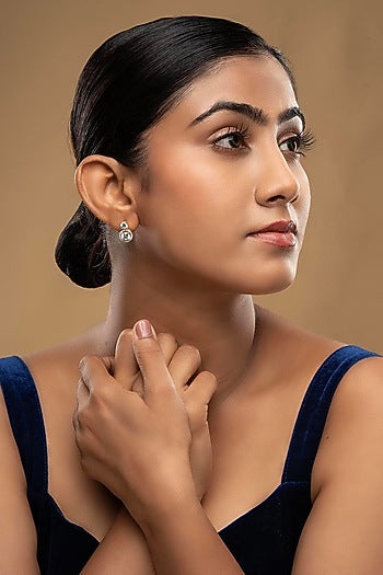 Gold Rhodium Plated Zircon Stud Earrings In Sterling Silver