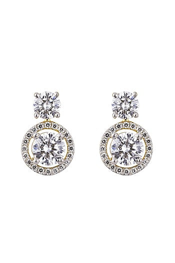 Gold Rhodium Plated Zircon Stud Earrings In Sterling Silver
