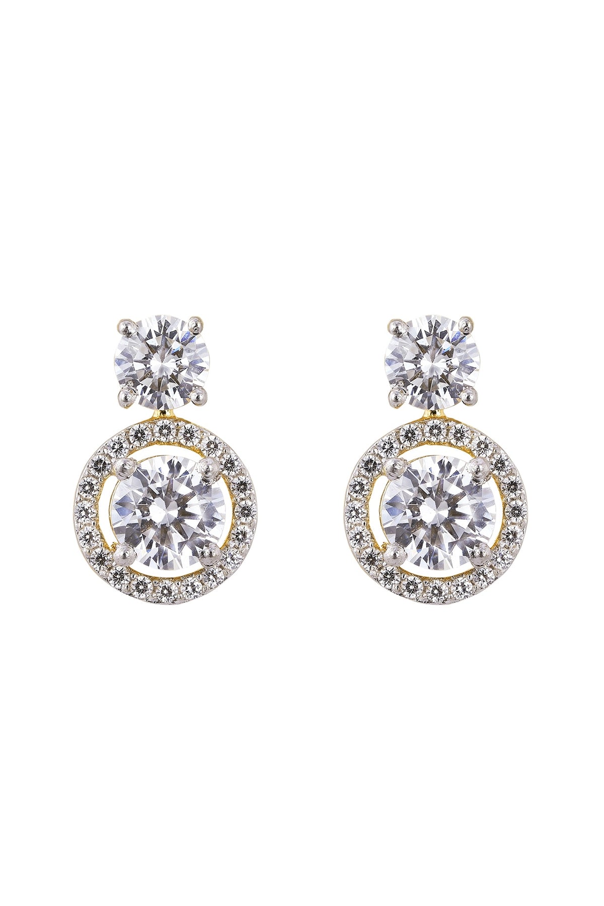 Gold Rhodium Plated Zircon Stud Earrings In Sterling Silver