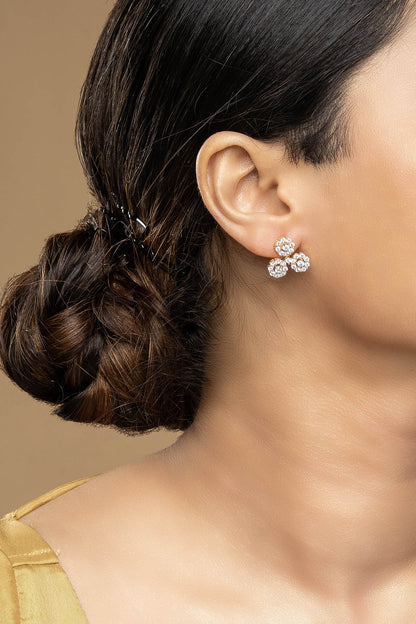 Gold Rhodium Plated Zircon Stud Earrings In Sterling Silver