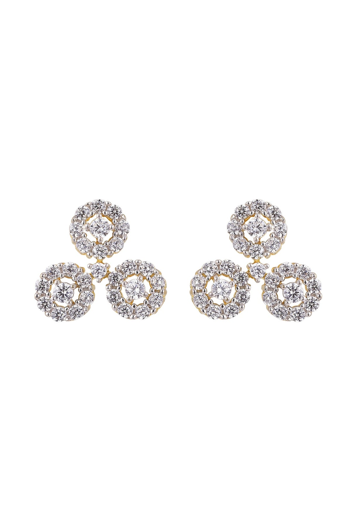 Gold Rhodium Plated Zircon Stud Earrings In Sterling Silver